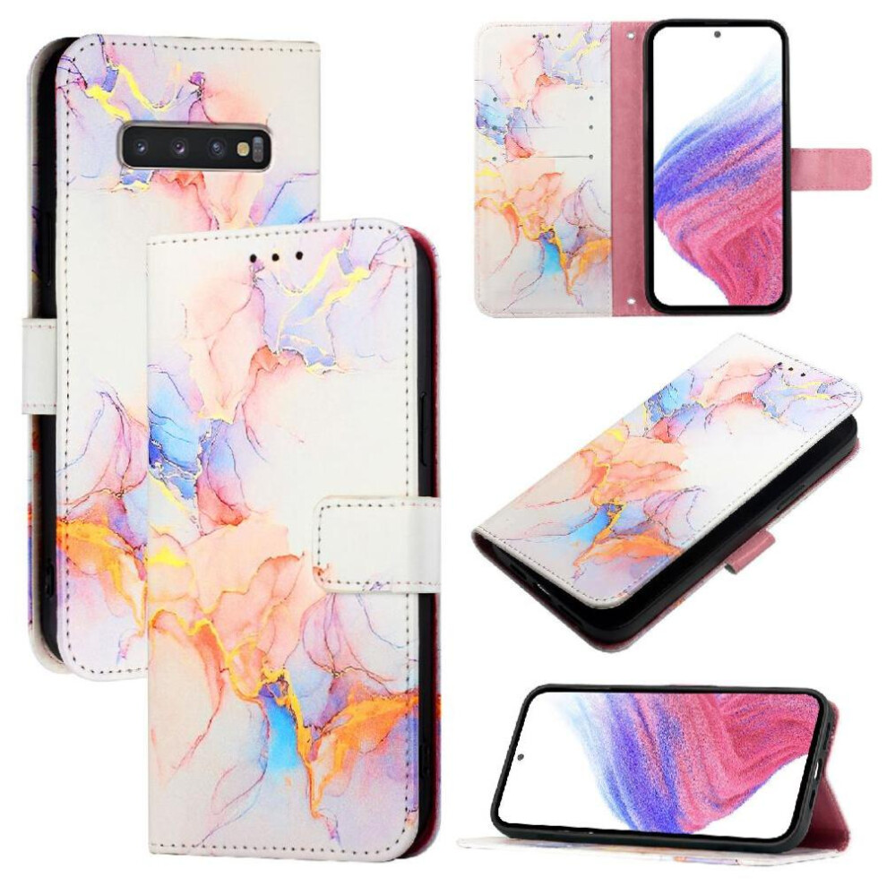 (White) Case For Samsung Galaxy S10 Plus Kickstand Marble Pattern Pu Leather Wallet White 764563659487