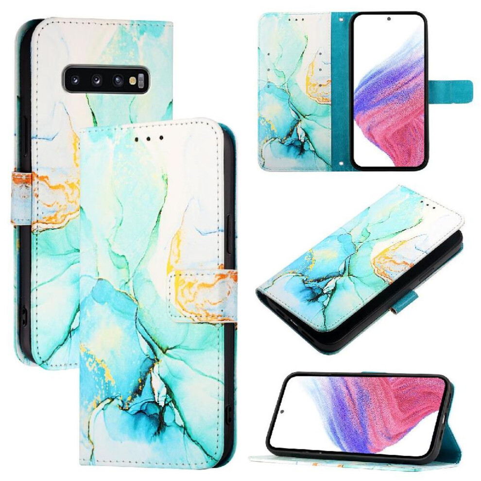 (Green) Case For Samsung Galaxy S10 Marble Pattern Wallet Pu Leather Kickstand Green 764563659579