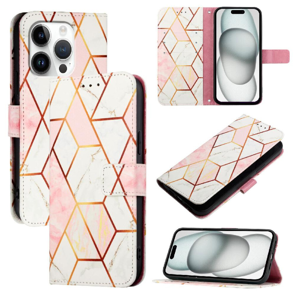 (Rose ) Case For Iphone 16 Pro Max Pu Leather Marble Pattern Wallet Kickstand Gold 764563659678