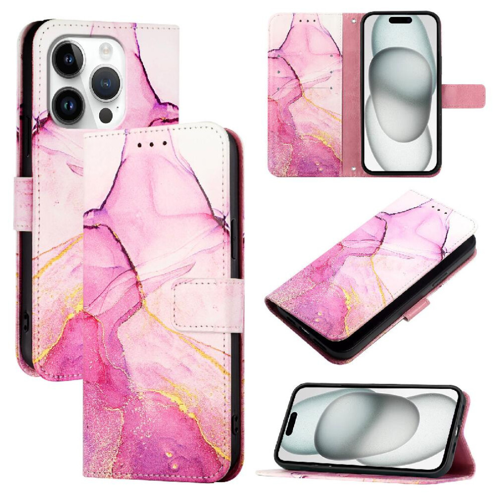 (Rose ) Case For Iphone 16 Pro Kickstand Wallet Marble Pattern Pu Leather Red 764563659708