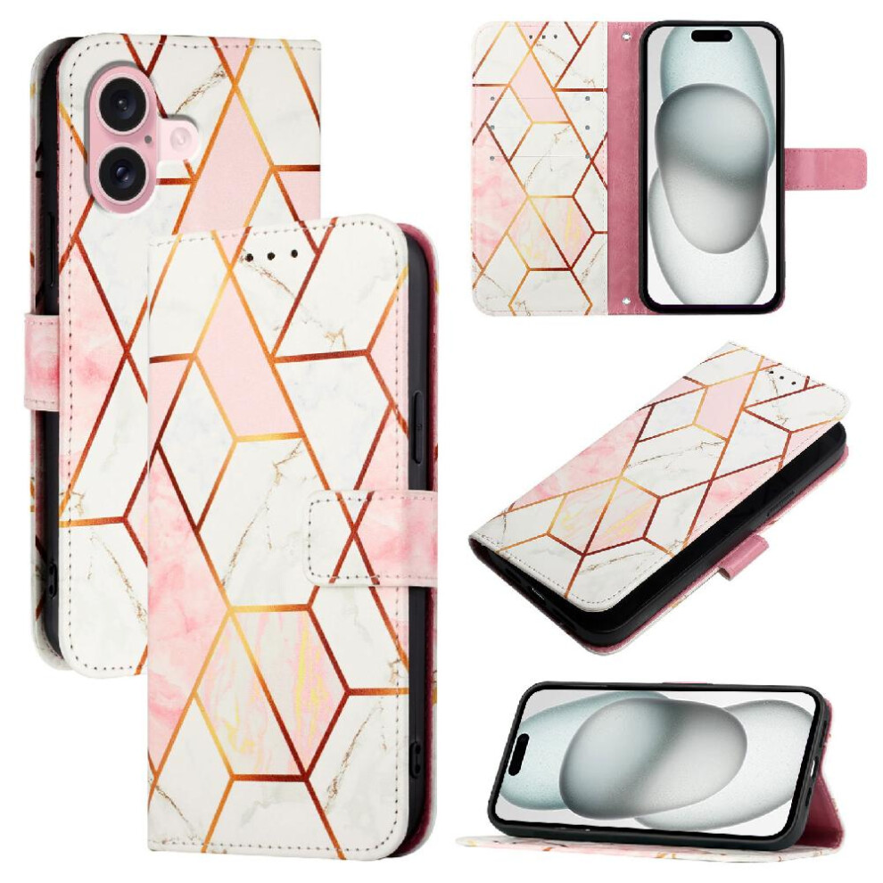 (Rose ) Case For Iphone 16 Plus Wallet Kickstand Pu Leather Marble Pattern Gold 764563659791