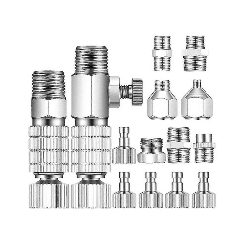 (As show, One size) 16pcs Airbrush Adapter Set Airbrush Quick Release Coupling Disconnect Adapter Kit Fitting Connector
