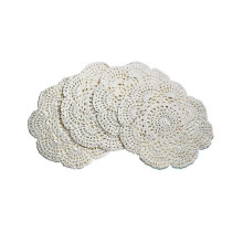 (As show, One size) 4pcs 8.6 Inch Doilies Crochet Round Lace Doily Handmade Placemats Cotton Crocheted Coasters (beige)