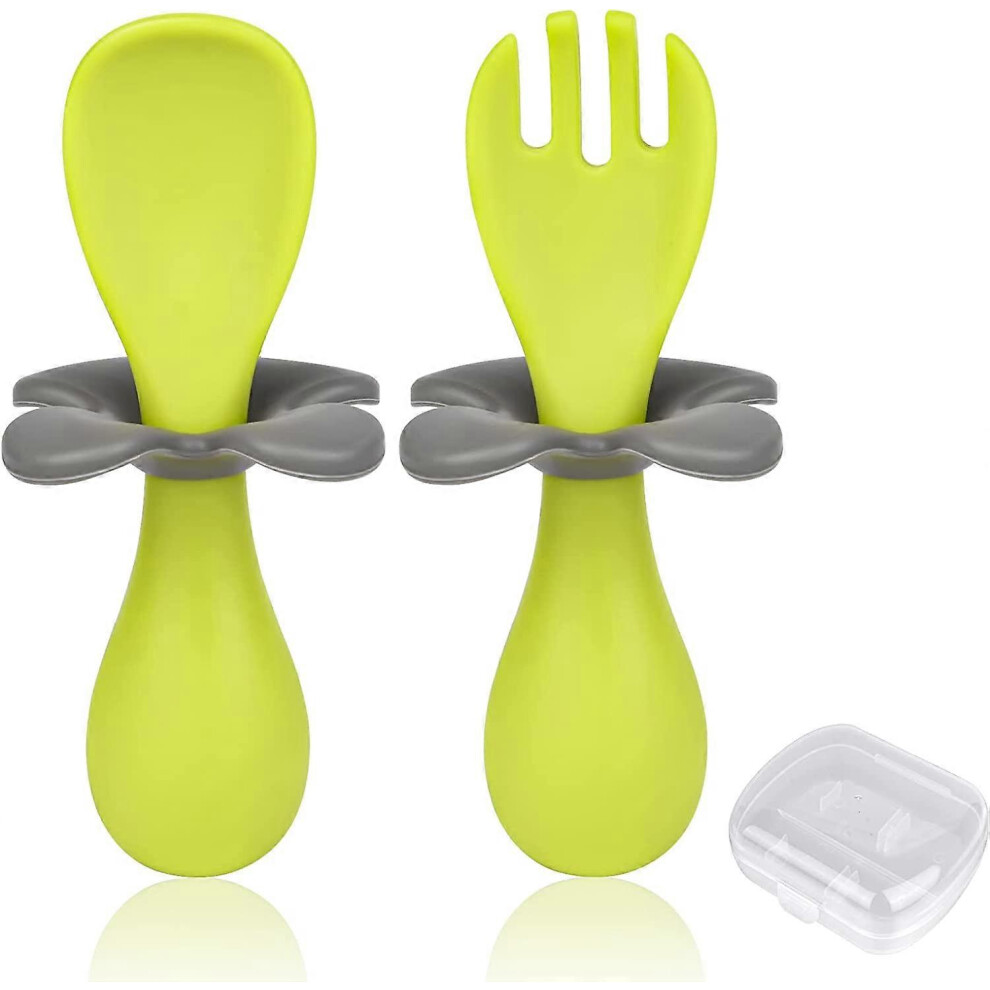 (As show, One size) Baby Spoon and Fork,2PCS Ergonomic Cutlery Baby Ergonomic Learning Cutlery Facilitating Self-FeedingGreen)