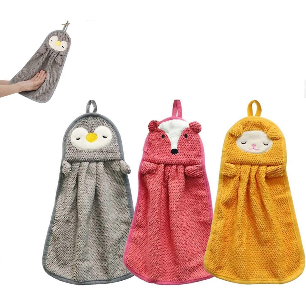 (As show, One size) Cute Animal Washcloth Small Hand Towels for Kids Quick-Drying Animal Absorbent Towel Set with Hanging Loops for Kitchens and Bathr