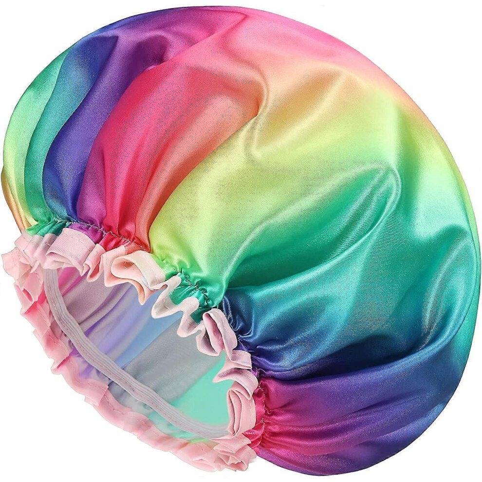 (As show, One size) Shower Cap for Women and Girls, Reusable Oversized, Waterproof, Washable, Cute and Soft(32cm)