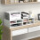 Homcom HOMCOM Desktop Printer Stand with 3 Open Compartments, Desk Organiser, White 7