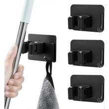 (As show, One size) Wall Mounted Broom Holder, 4 Pieces Stainless Steel Wall Mounted Broom Holder Broom Cupboard Wall Mounted Broom Holder Without Drilling for Bathroom,