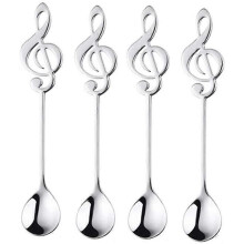 (As show, One size) 4PCS Dessert Spoon Decorative Music Note Mixing Spoon Teaspoon for Home