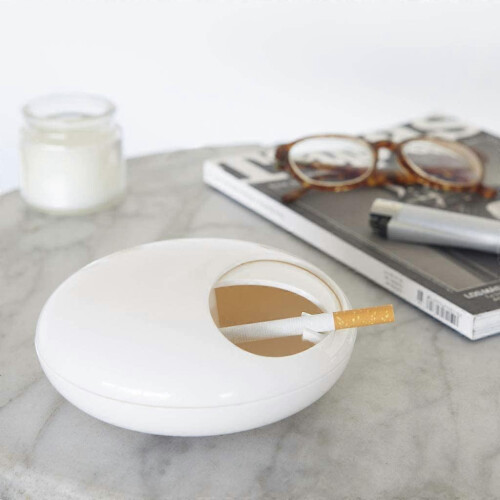 (As show, One size) Pebble ashtray with lid(White) 1