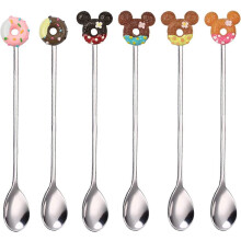 (As show, One size) 6 Pieces Teaspoon Dessert Spoons, Stainless Steel Kids Teaspoon with Donuts and Mickey Mouse Shape, Cute Small Dessert Spoons Spoons for Dessert Cream