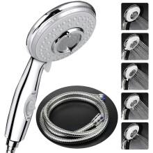 (As show, One size) Shower Head + 2M Flexible Shower Hose, Shower Head with Hose, 5 Water Saving Modes and Switch Button, High Pressure Hand Shower Head Stainless Steel