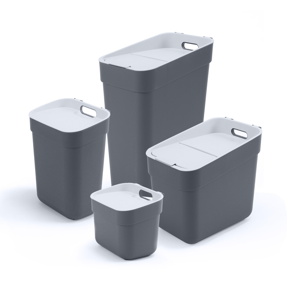 Curver Ready to Collect Recycling Lift Top Bin Bundle, 1 x 5L 1 x 10L 1 x 20L 1 x 30L, Dark Grey