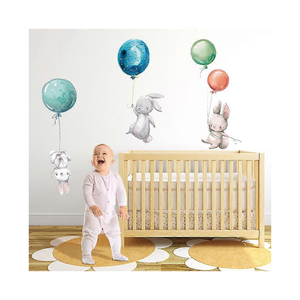 (As show, One size) Personalized Wall Decals Watercolor Animals with Name Wall Stickers for Kids Room Baby Room Girl's Playroom Y037 (Rabbits with