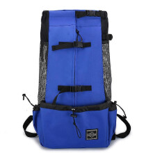 (As show, One size) Breathable Outdoor Travel Large Dog Carrier Exposed Dog Backpack Blue (S)