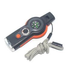 (As show, One size) Emergency Survival Whistle with Lanyard, 7 in 1 Survival Multitool Loud Safety Whistle with LED Light, Compass, etc(Orange)