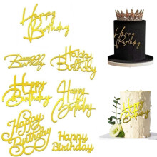 7pcs Gold Happy Birthday Cake Toppers Set - Acryl Kuchen Decorations mit elegant Gold Kuchen Einsätze für Birthday Party Kuchen Desserts