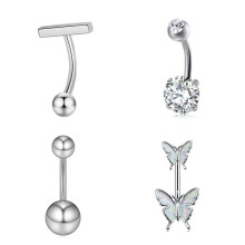 FWORUAIS 4 Stück Edelstahl Bauchknöpfe Bars Set Bauchknöpfe Piercing Ringe Chirurgischer Stahl Hypoallergene Navel Bars Ringe Silver Bauchkn