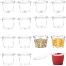 JCUQGDOO coimeádán plaisteach níos lú 60 páirte le clúdaigh - 25ml Saucetop athúsáidte, foirfe le haghaidh Dips, Gelee, Salads - L fadasaoil