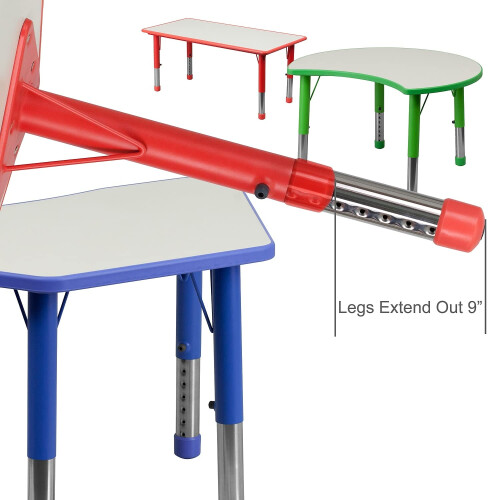 21.875''W x 26.625''L Rectangular Red Plastic Height Adjustable Activity Table with Grey Top 2