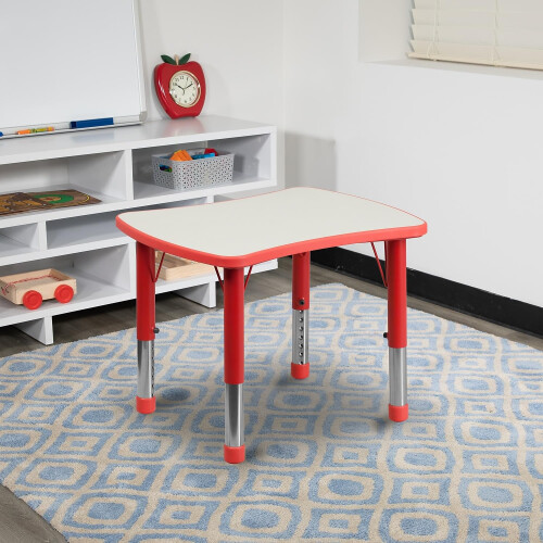 21.875''W x 26.625''L Rectangular Red Plastic Height Adjustable Activity Table with Grey Top 1