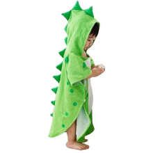 (As show, One size) Children's bath towel, hooded dinosaur baby towel green L