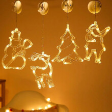 (As show, One size) 4pcs Christmas Suction Cup Lamp Hanging Light Santa Claus Holiday Atmosphere Decor Window Decorated Star Pendant Lantern Lights Lamp