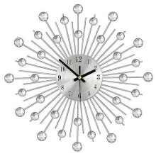 (As show, One size) Sun Wall Clock with Diamond Rhinestone Beads Modern Kitchen Living Room Non-Tic-Tac 50cm, Silver, 33cm