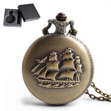 (As show, One size) Vintage Pocket Watch Quartz Pocket Watch with ChainSailboats, Roman Numeral Pocket Watch Antique Pocket Watch for Men Women Dad Birthday Party