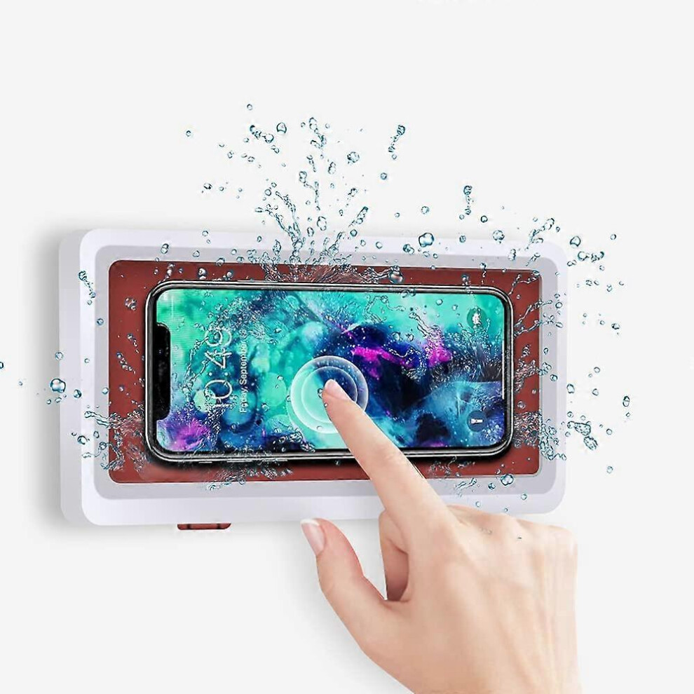 (As Show, One Size) Wall Mount Shower Phone Holder Bathroom Case Compatible With Mobile Phones Under 6.8 Inches Waterproof Self Adhesive Bathroom Phon 4704245214272