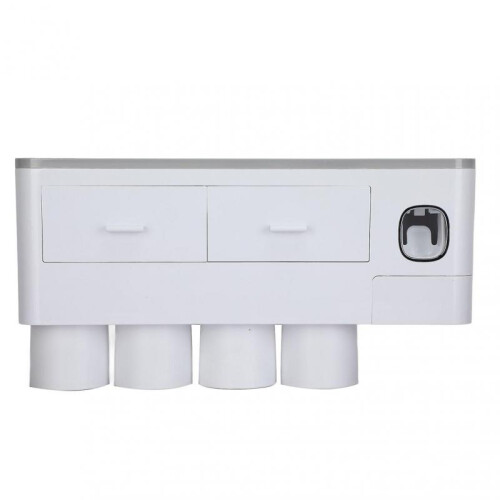 Gray Bathroom Organizer, Automatic Toothpaste Dispenser Wall Mounted Toothbrush Holders Large Capacity Storage, Non-Marking Adhesive Installation for 2