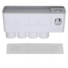 Gray Bathroom Organizer, Automatic Toothpaste Dispenser Wall Mounted Toothbrush Holders Large Capacity Storage, Non-Marking Adhesive Installation for
