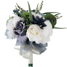 Dusty Blue Bridal Bouquet, Artificial Flowers Wedding Silk Foam Rose Bouquet for Elegant Bridesmaid Decoration at Multi-occasion Events, Multicolor