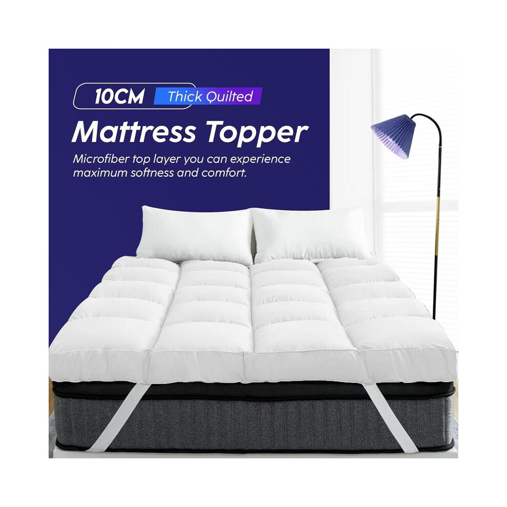(Super King) Luxury Mattress Topper Hotel Quality 10cm / 4 Inches Extra Deep Super Thick Toppers Single Double King SuperKing Size Comfy Bedding Quilted Pad