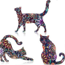 (As show, One size) 3Pieces Acrylic Cat Brooch Pin Cute Different Animal Pattern Lapel Pin Badges Accessory Colorful