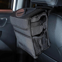 (As show, One size) Car Garbage Can, Waterproof Car Garbage Bag, Car Garbage Can with Lid, Leakproof Car Storage Bag, Car Garbage Bag Hanger (20L x 15W x 24.9H cmBlack)