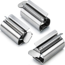 (As show, One size) 3 Pieces Tube Squeezer Toothpaste Squeezer Toothpaste Seat Holder Stand Rotate Toothpaste Dispenser for Bathroom (Silver