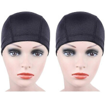 (As show, One size) 2 pcs Black Dome Cap for Making Wigs Stretchy Hairnets with Wide Elastic Band