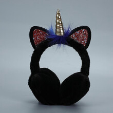 (As show, One size) Earmuffs girls unicorn plush earmuffs headgear cute cartoon earmuffs for women girlsblack
