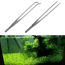 (As show, One size) 2Pcs stainless steel water plant clip water plant tweezers aquarium stainless steel tools 27cm straight elbow