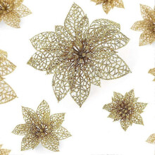 (As show, One size) Christmas Poinsettia Glitter Ornament 30pcs 8CM Artificial Christmas Flowers, Christmas Tree Decoration for Wedding Party Christmas Decorations (Gold)