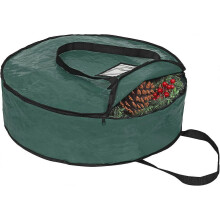 (As show, One size) Christmas Wreath Storage Bag 24" - Green- Holiday Container with Tear Resistant Fabric - Featuring Heavy Duty Handles and Transparent Card Slot