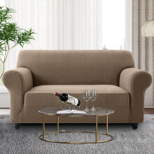 (Coffee Spandex, 2 Seater: 224 x 179 cm) Water Proof Sofa Cover Reversible Chair Recliner Cover Quilted Furniture Pet Protector
