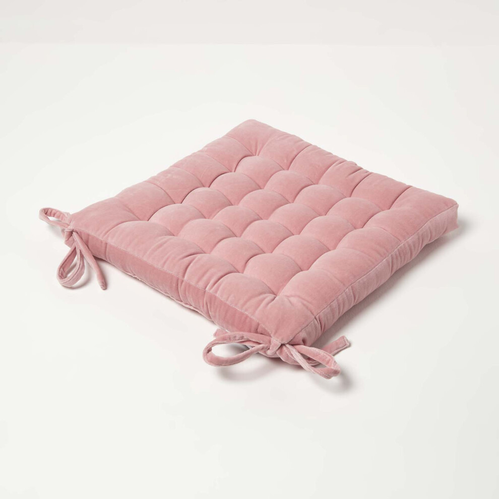 Homescapes (1 Seat Pad, ) Velvet Chair Pads With Straps Indoor & Outdoor Pink