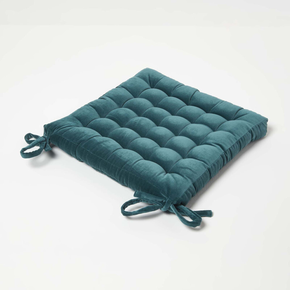 Homescapes (1 Seat Pad, ) Velvet Chair Pads With Straps Indoor & Outdoor Green