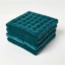 (Set of 4, Green) Velvet Chair Pads with Straps Indoor & Outdoor