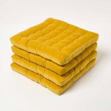 (Set of 4, Yellow) Velvet Chair Pads with Straps Indoor & Outdoor