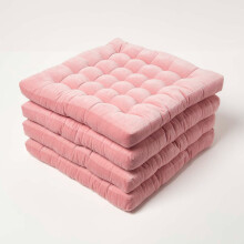 (Set of 4, Pink) Velvet Chair Pads with Straps Indoor & Outdoor