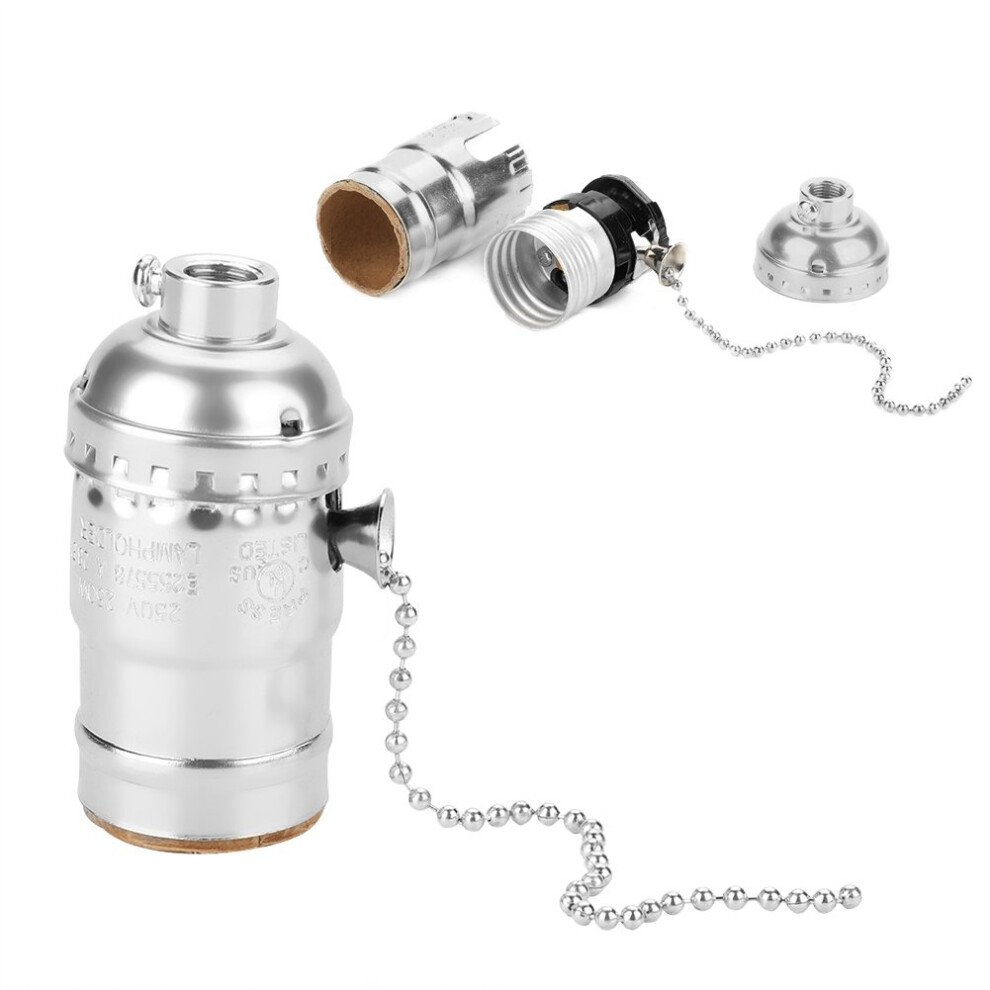 Nikou E27 Lamp Holder with Pull Chain, Aluminum Vintage Light Socket Retro Light Bulb Holder Desk Lamp Lighting Holder Screw Base (Color : Sliver)-image-OPC-PHP6VHK-NEW