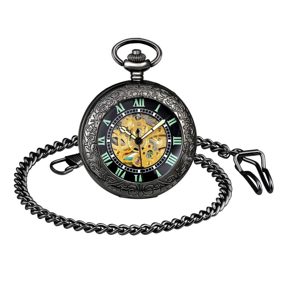 Photos - Wrist Watch MICGIGI-Unisex Pocket Watch Mechanical Hand-Wind Luminous Analogue Skeleton Movement Pocket Fob Watches with Chain